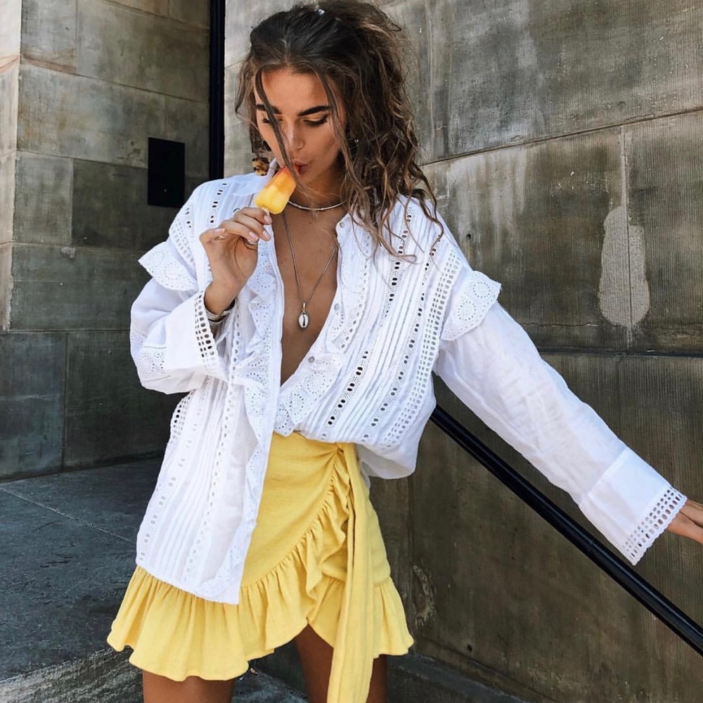 Zara Yellow Wrap Mini Skirt